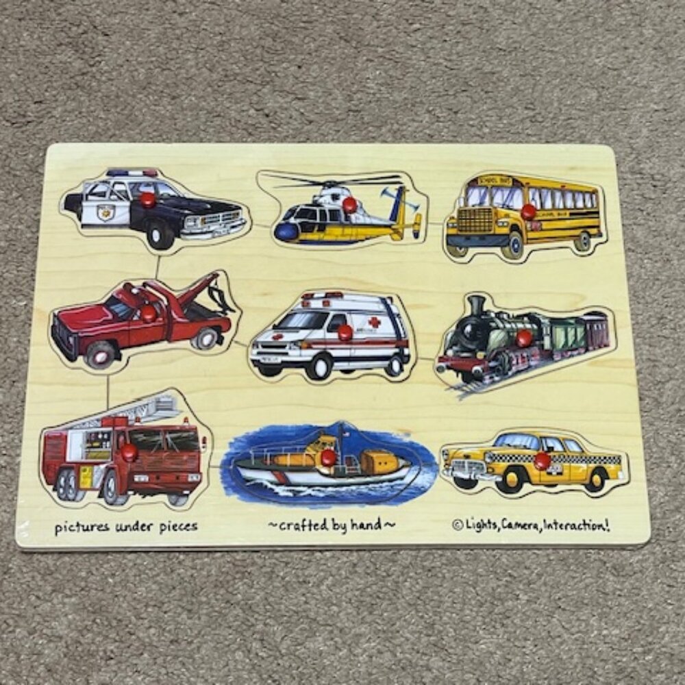 Puzzle Easy Grip Peg Transportation Wooden Learning Toy Ages 2+ Melissa Doug NEW